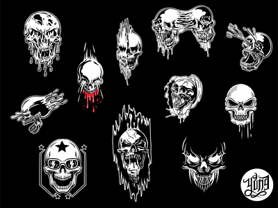 Skull design compilation blackandwhite blood bloody horror illustration skeleton skull vector