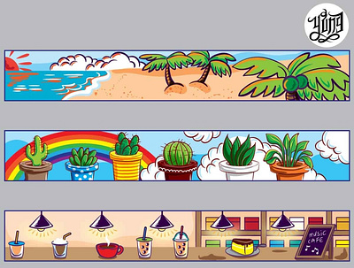 Banner design 2 banner cactus cafe cute design illustration seaside