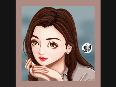 Cartoon version of Jihyo from Twice cute digitalportrait girl illustration kpopfanart portrait semirealistic semirealistic portrait twicefanart
