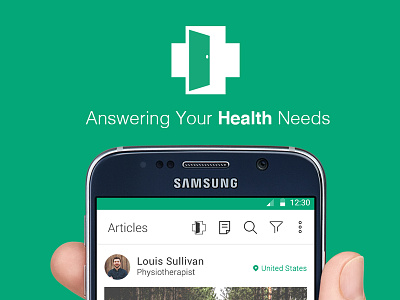Articles page for upcoming app called Your Health Room android app design doctor flat color health
