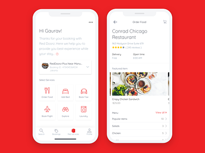 Red Doorz Room service app hotel app minimal red userinterfacedesign ux design