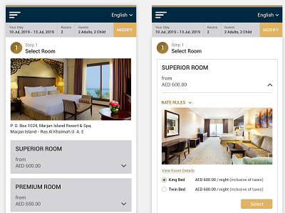 Room & Rates Page of a Booking Engine