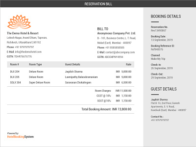 Reservation Bill bill hotel reservation bill reservation bill room booking bill