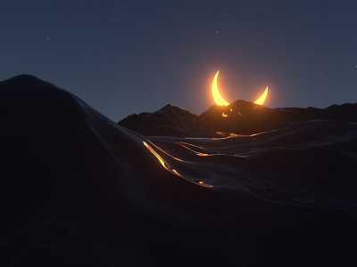 3D Artwork moon in sea