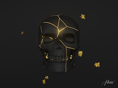 Skull 3D artwork - Black Gold