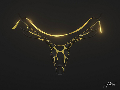 Deer Skull 3D artwork - Black Gold