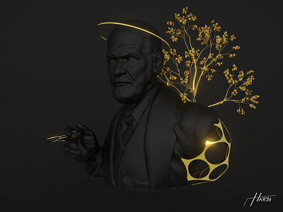 Sigmund Freud 3D artwork - Black Gold