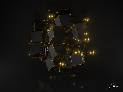 Cubes 3D artwork - Black Gold