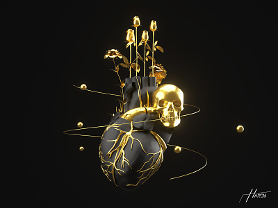 Heart 3D artwork - Black Gold