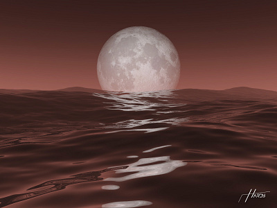 Ocean 3D Artwork - moon view