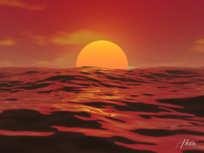 Ocean 3D Artwork - sunset 3d 3d art aesthetic artwork c4d sunset cinema4d cinema4d ocean design guga tevdorashvili hardy photoshop redshift sunset