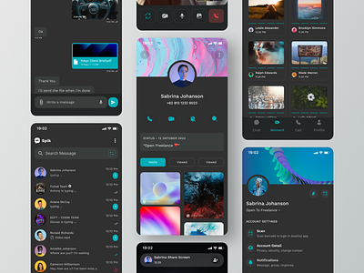 Spik - Chatting Mobile App Dark Mode call chat mobile app chats clean dark mode group chat message message mobile app mobile application modern product design social networking ui ui design ux design video whats app