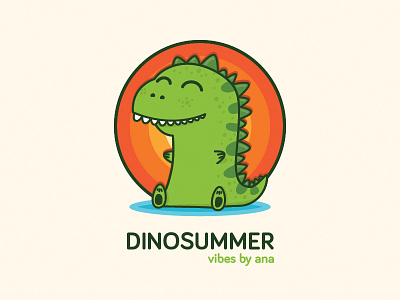 Dinosummer cute dinosaur drawing illustration summer sunset