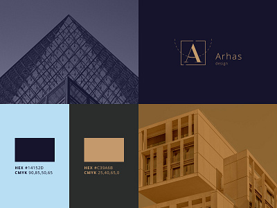 Arhas branding [logo] architecture blue branding classy geometry gold illustrator logo vector