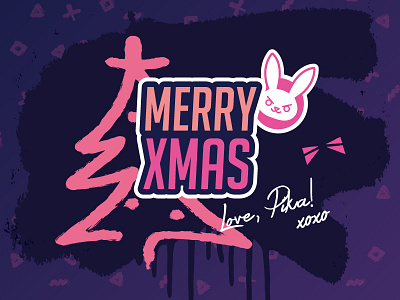 Xmas Card - D.Va, Overwatch abstract blizzard bunny card christmas dva graffiti illustration illustrator overwatch pink vector video game xmas