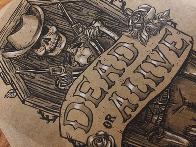 Dead or Alive Illustration drawing guns illustration ink lettering skeleton skull western