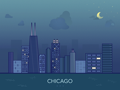 Chicago Skyline buildings chicago city clouds illustration lights moon skyline