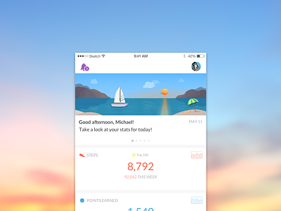 A more personalized page just for you! boat colorful data illustration ios points spire stats steps sunset umbrella