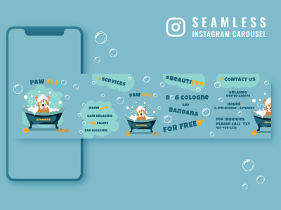 Dog Spa Carousel for Instagram art bath blue branding carousel design dog graphic design happy illustration instagram iphone logo love mockup shampoo spa ui vector