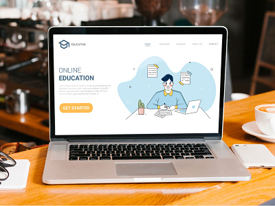 Landing page for online education art design education happy illustration landing landing page learning love man mockup online page school studying