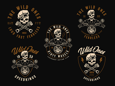 The Wild Ones Logo Variations apparel badge bike biker brand branding graphic design illustration logo skull