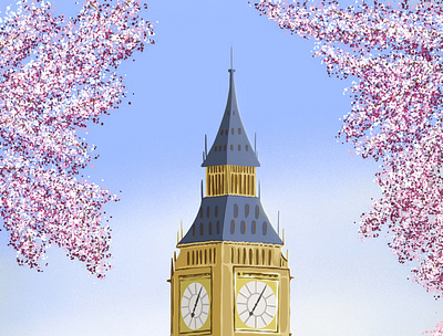 Big Ben in spring art artwork big ben britain british design illustration illustrator london web