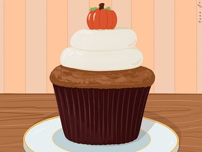 An autumn cupcake art artwork autum cake cupcake design illustration illustrator pumpkin sweet