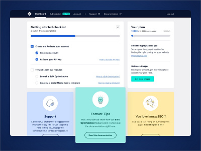 ImageSEO - SASS, Icon & Layout checklist dashboard dashboard design dashboard template dashboard ui feature icons navbar rate support todo ui ux