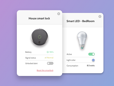 Smart House Settings app colorpicker led lock modal smart toggle ui web