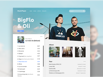 Music Player album application music music player rap search song tour ui ux web app