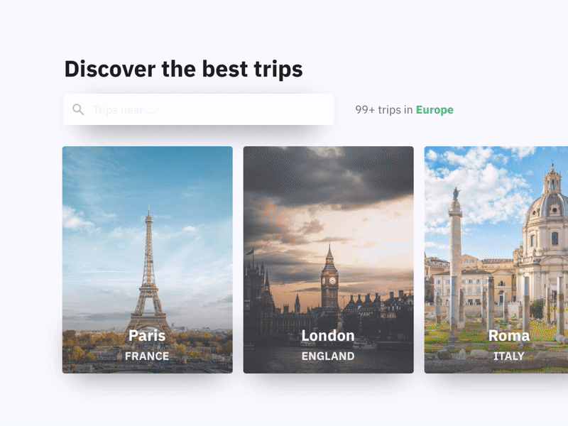 Search trips animation design london paris rome search startup trips ui web website