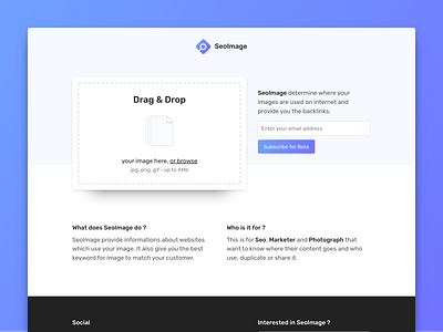 SeoImage - Image Analyzer blue image keyword logo purple sass search seo startup website