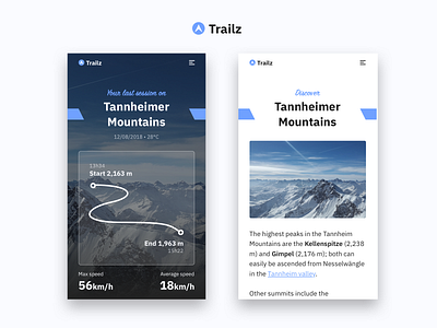 Trailz Mobile Application Map android app blue dailyui ios map mountain speed startup ui ux