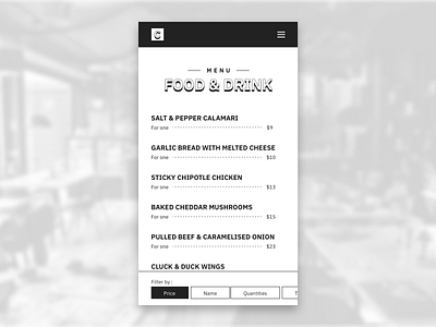 Menu Food & Drink android app black black and white concept design ios logo ui white