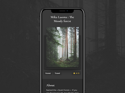 The Moody Forest - Mika Luoma android app black card cards design forest interface ios mobile picture rate star travel typografy ui ux