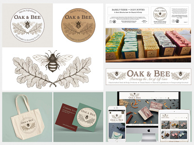 Oak & Bee brand identity branding design hand drawn icon illustration logo package design product design web