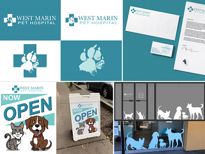 West Marin Pet Hospital brand identity branding design icon illustration logo signage storefront typography