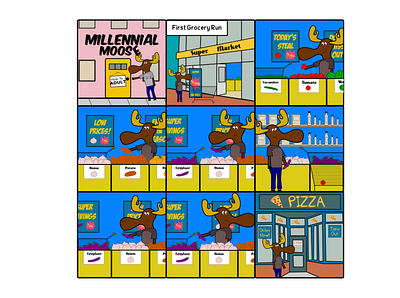 First Grocery Run - Millennial Moose comic illustration vector