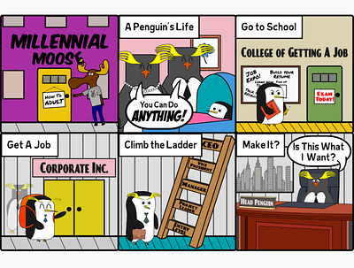 Life of a Penguin - Millennial Moose comic illustration vector