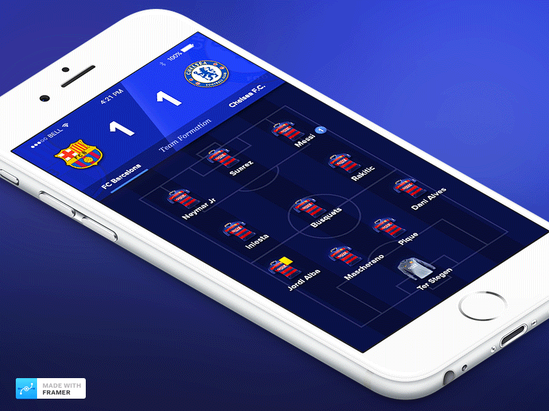 Football App UI app application blue football framerjs ios iphone soccer typography ui
