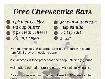 Oreo Cheesecake Recipe design illustration infographic information design