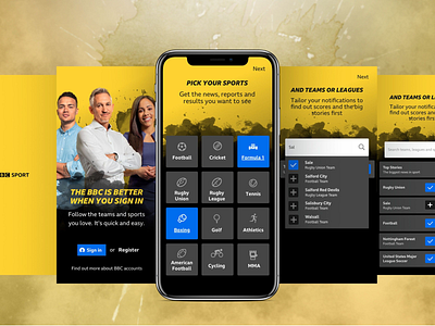 BBC Sport App Onboarding app design app onboarding bbc bbc sport notifications personalisation sport app subscribe