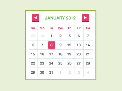 Calendar calendar green grey pink