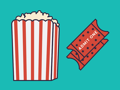 Popcorn & Tickets! illustration movie popcorn simple stroke theater ticket tickets