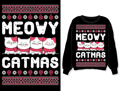 Meowy cats. Christmas sweater, sweatshirt, t-shirt design apparel cats christmas custom design designs graphic graphic design graphic designer illustration illustrator meowy new year sweater sweatshirt t shirt t shirt design t shirts vector winter