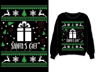 Santa's gift. Christmas sweater, sweatshirt, t-shirt design new year santa