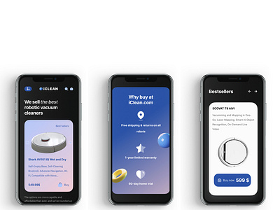 iClean - mobile adaptive (dark theme) adaptive design ecommerce mobile ui