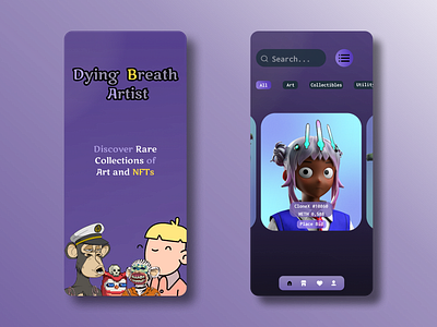 Mobile NFT marketplace app crypto design minimal mobile nft nftmarketplace nfts ui uiux designer ux