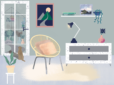 The imaginary room 🏡🐕 flowers illustration illustration art indoorplants interior layering procreate procreate app room skillshare spaces