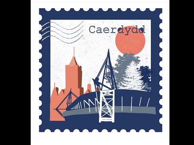 Travel stamp // Cardiff, Wales design digital illustration illustration illustration art landscape layering procreate app stamp textures travel